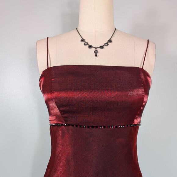 Vintage Prom Dress Maxi Gown 8 Red 90s Y2K Corset Nites Goth Satin Glam Grunge - Picture 5 of 12